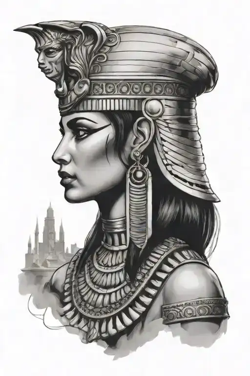 Traditional Cleopatra Portrait With Pharaoh Head Piece On Her Head