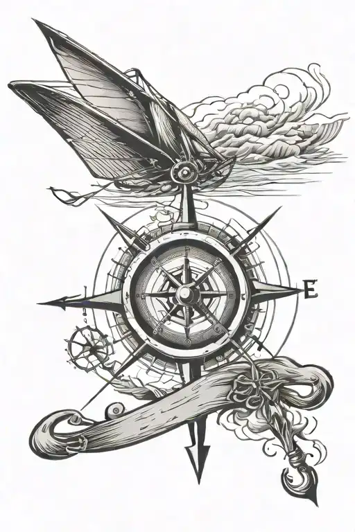 Compass With The Coordinates And An Arrow With A Sailing Boat