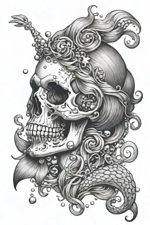 Mermaid Skull With Bubbles Rising