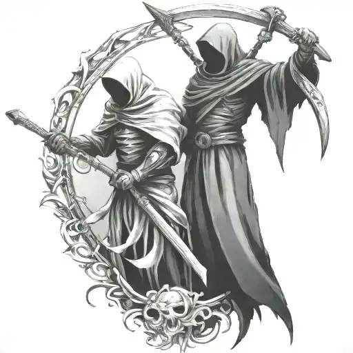 Reaper And Scythe Hanging Bodies From Scythe