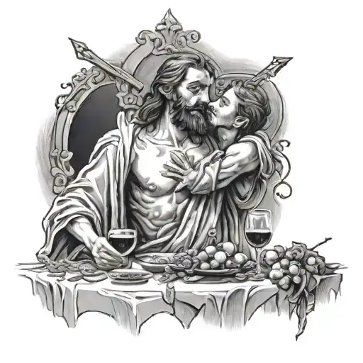 The Secret Dinner Scene With The Birt Of Jesus And The Kiss Of Judas And The Crucifiction