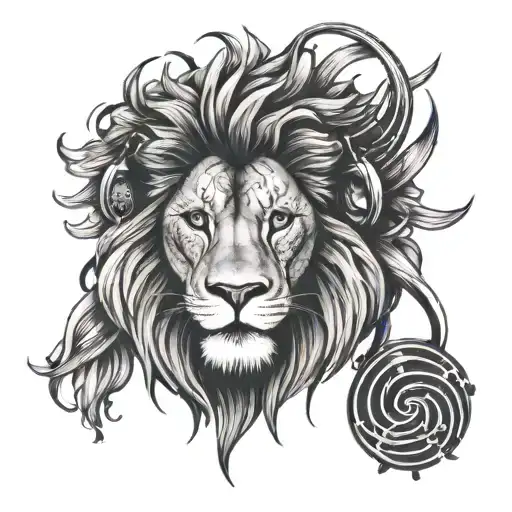 An Intricate Lion Head Tattoo With Musical Notes As The Mane