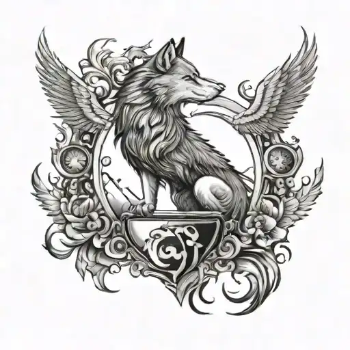 Wolf And Phoenix And Hourglass