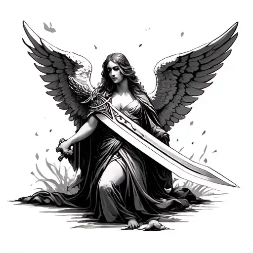 Fallen Angel Holding A Sword