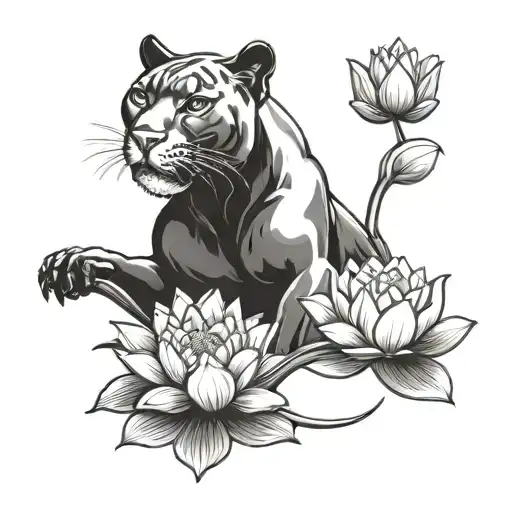 Panther With Lotus Flower