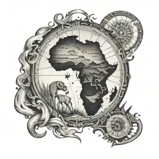 Africa With A Compass On Top Of It With Lilly's Surrounding The Shape Of Africa