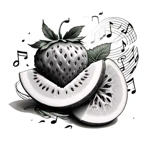 Strawberry And Watermelon And Music Notes