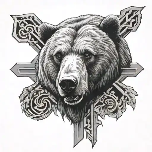 Christian Cross Behind Bear