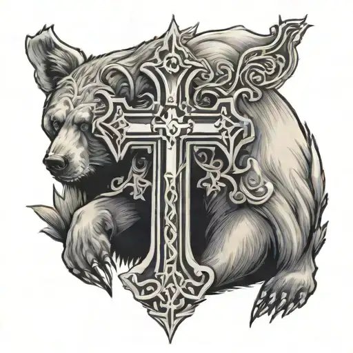 Christian Cross Behind Bear Body