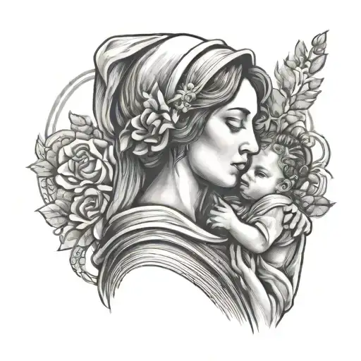 Mary Holding Child In Arms