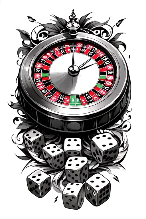 Roulette Wheel With Dice And Clock Embedded