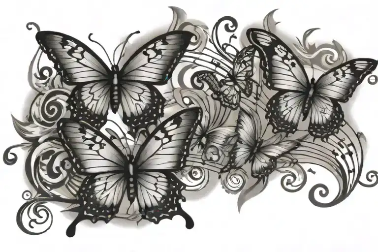 Butterflies And Music Note Intertwined