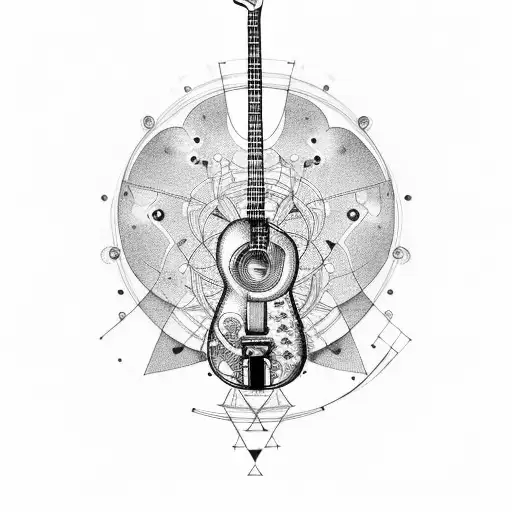A Guitar With Intricate Circuitry Design Floating In The Night Sky