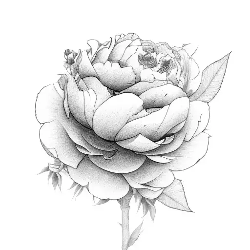 A Black And Grey Tattoo Of Peonies And Roses