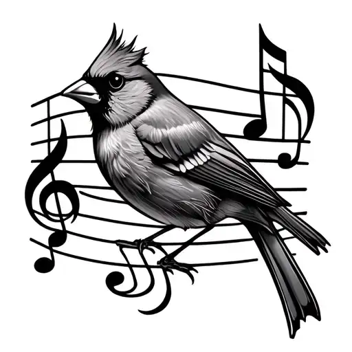 Bluebird And Cardinal On A Music Note Intertwined