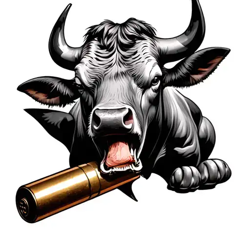 A Bull Biting A Bullet