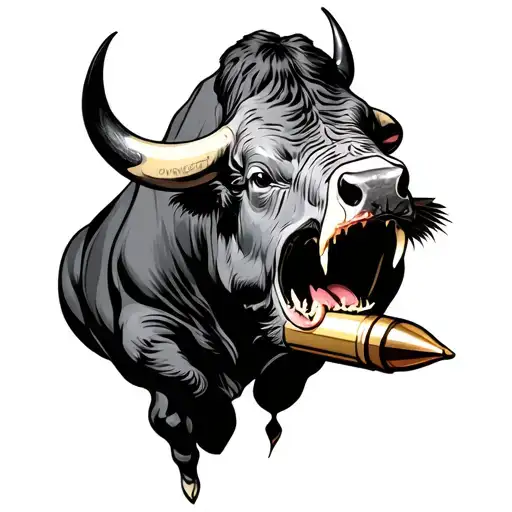 A Bull Biting A Bullet