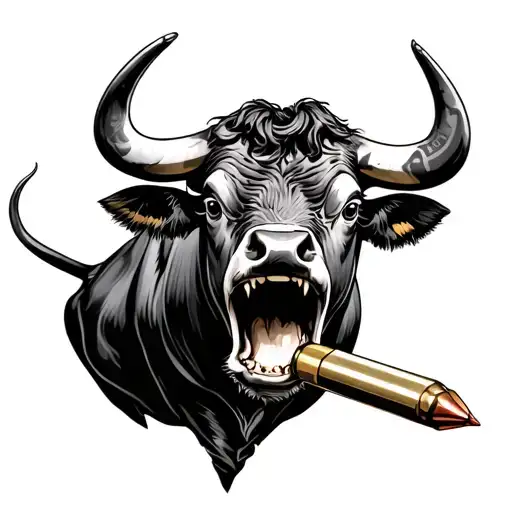 A Bull Biting A Bullet