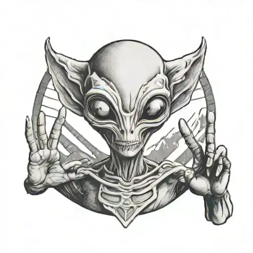 Simple Alien Giving Peace Sign