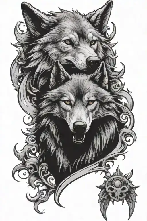 Crest Of A Wolf And A Anatonmical Heart Made
