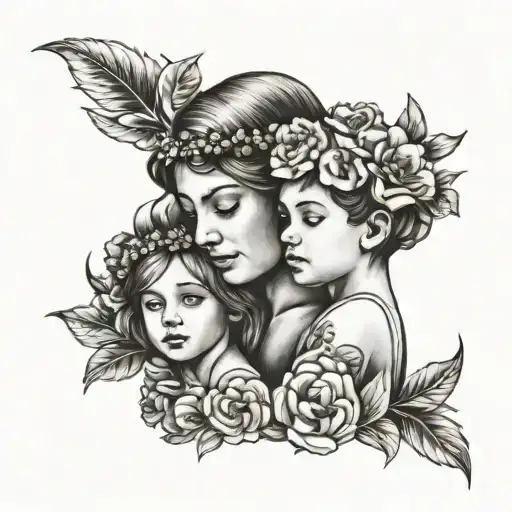 Child And Mother And Floral Crown