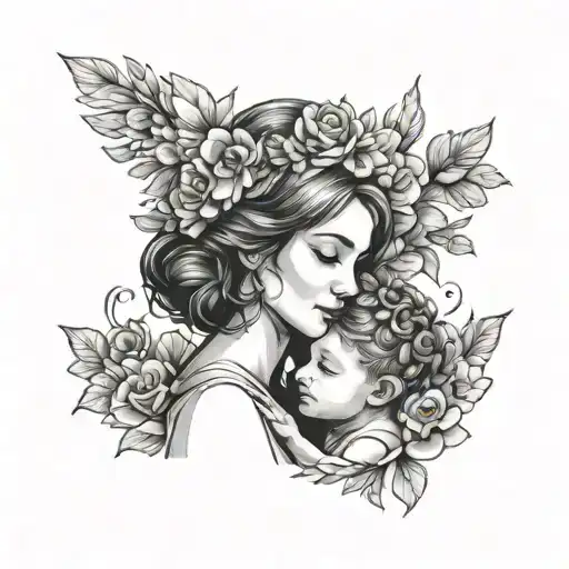 Child Boy And Mom And Floral Crown