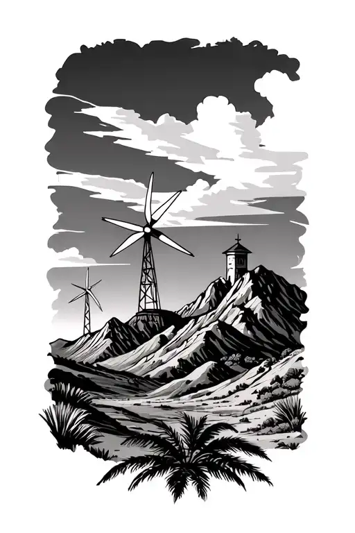 Palm Springs Mountains With Windmills In Hte Mountains