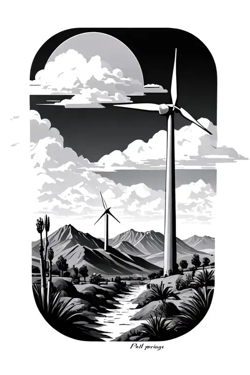 Palm Springs Mountains With Windmills In The Mountains