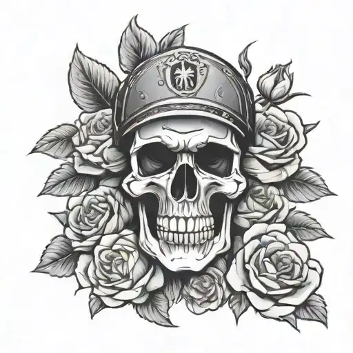 Miner Skull Surrounded By Roses