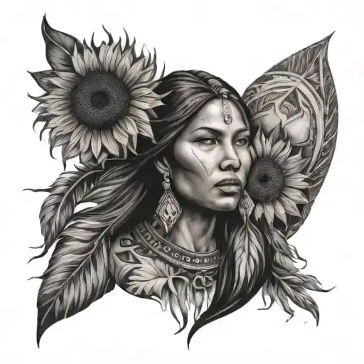Native American Woman Sunflower
