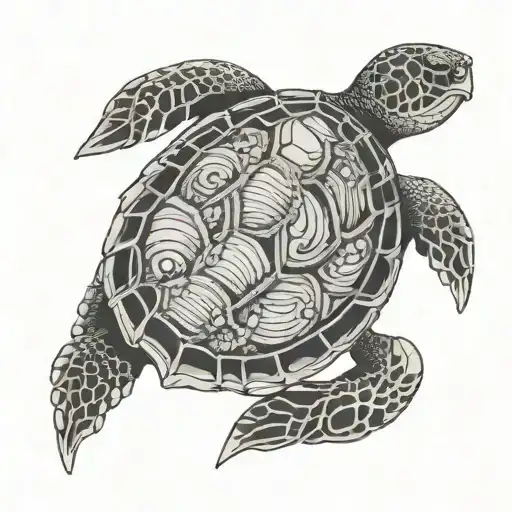 Turtle With World Map On Back Of Shell Pattern