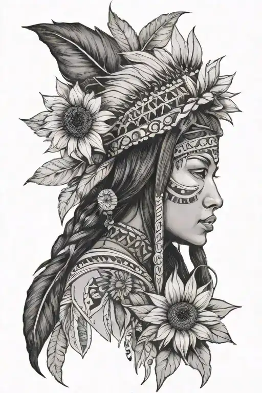 Native American Woman Sunflower
