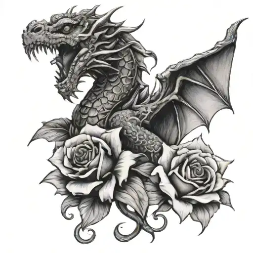 Dragon Intertwined Roses