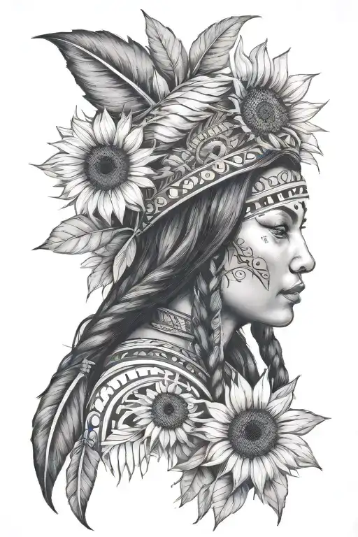 Native American Woman Sunflower