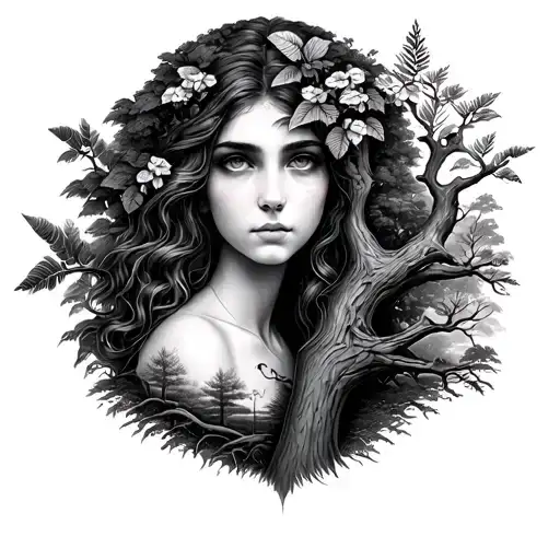 Mother Nature Has Half Woman And Half Tree Growing