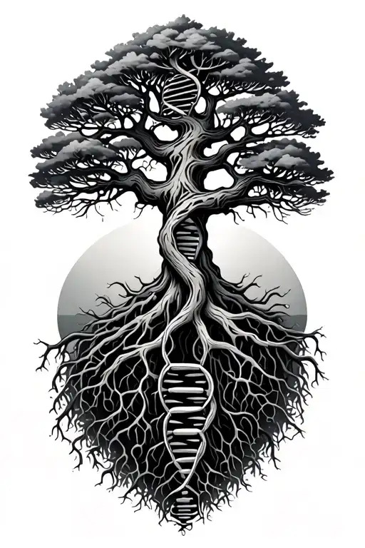 Tree Who's Roots Turn Into Dna Strands