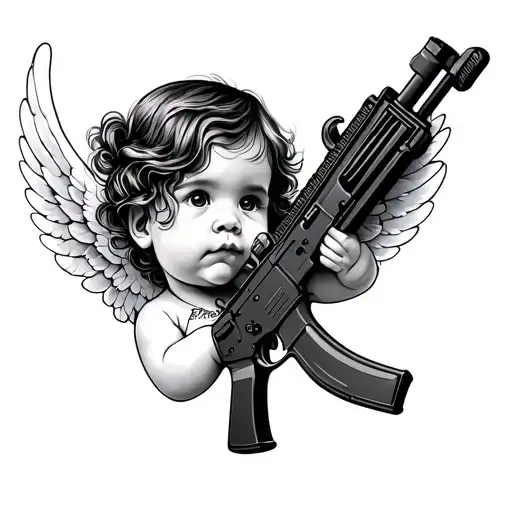 Baby Angel With And Ak 47 Assault Rifle Intertwined