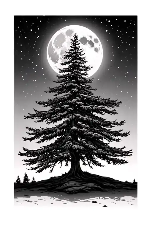 Pine Tree And Moon