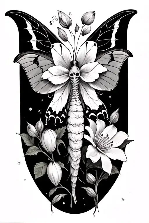 Luna Moth With Momento Mori And Momento Vivere And A Jasmin Flower Coming Out Of The Moth