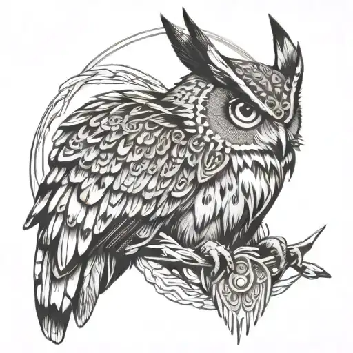 Indian Tribe And Owl Perched