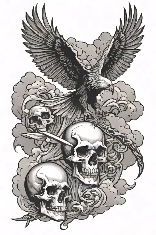 Clouds With Skull And Dagger Through It With A Eagle