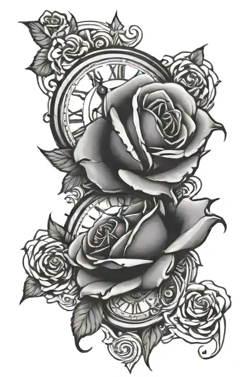 Clock And Rose Intertwined