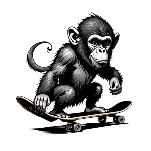 Monkey On A Skateboard Dressing Like A Metalhead Character