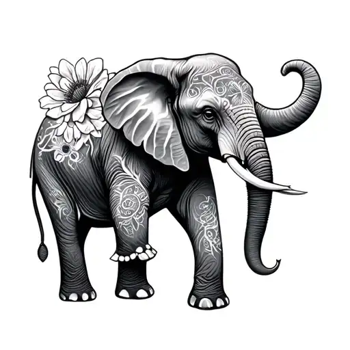 Elephant And Flowers
