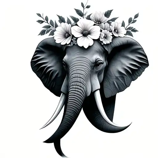 Elephant Head And Flowers Blooming