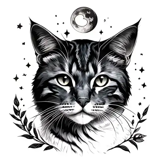 Cat With Moon Anf Zodiac Sign Leo