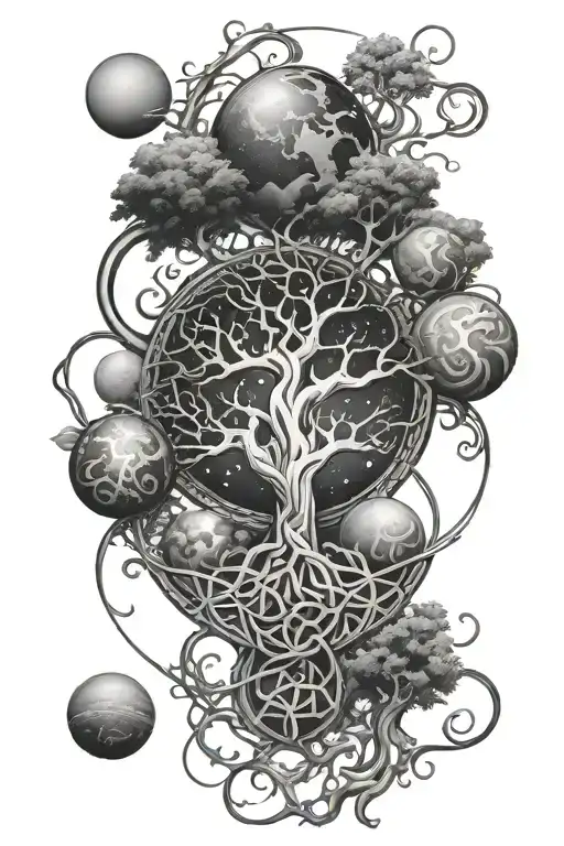 Celtic Tree Of Life Surrounded By Planets Orbiting