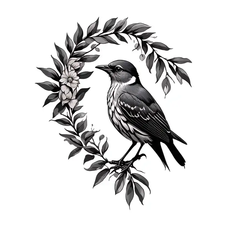 Fit Male With Large Shoulder Tattoo Of A Thrush Bird