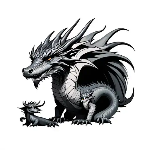 Father And Mother Dragon With Baby Dragon And Brother Ox