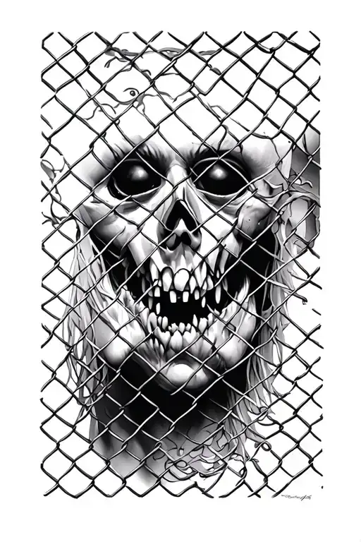 Spooky Faces Behind Chain Link Fence